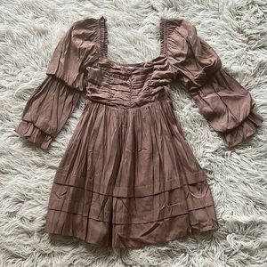 NWT Mustard Seed 'Latte' ruched pleated tiered 3/4 sleeve dress size S